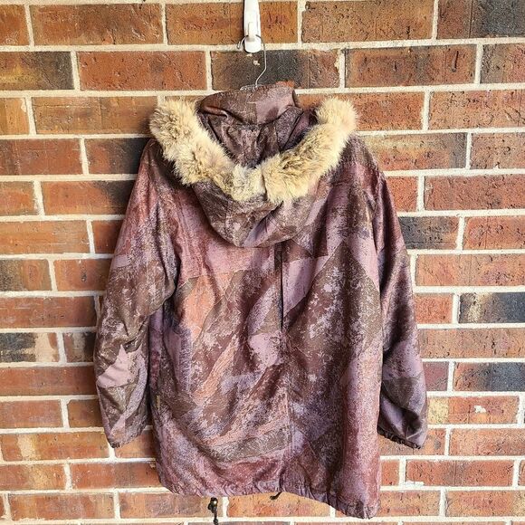 IZZI 90s Earth Tone Fox Fur Hooded Puffer Coat - Picture 2 of 11
